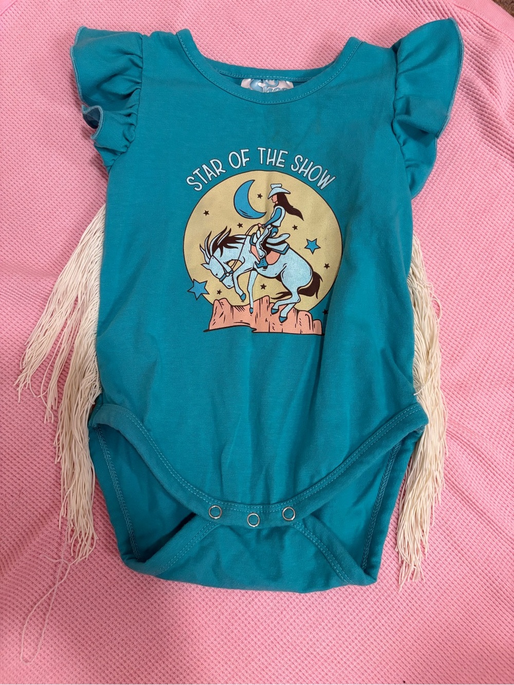 Star of the Show Ruffle-Sleeve One-Piece Bodysuit in Teal